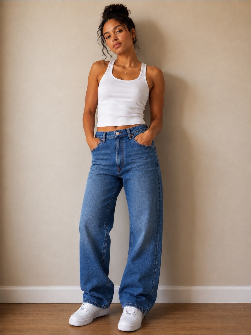 Signature by Levi Strauss Womens High-Rise Wide Leg Jeans in Blue Denim